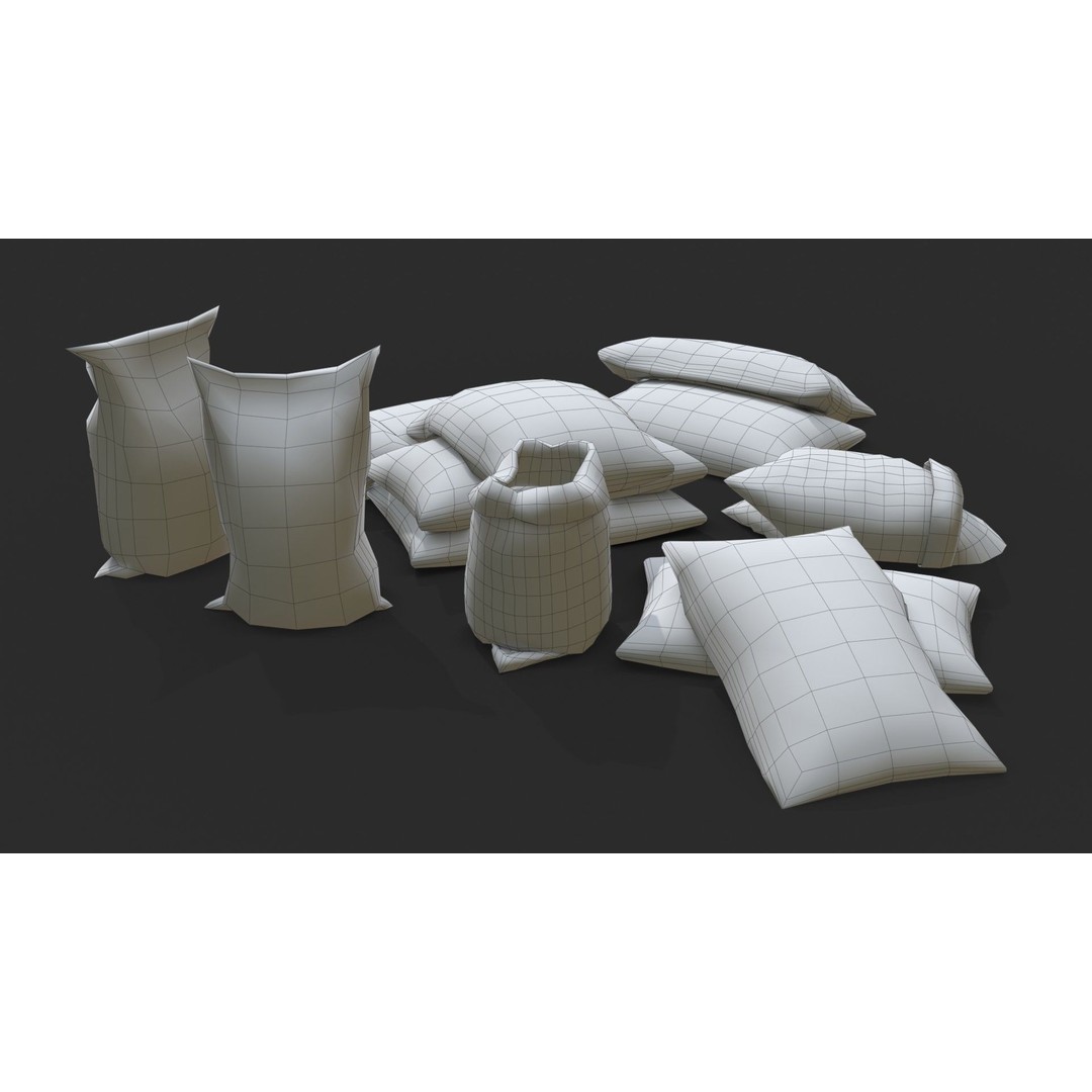 Gravel Bags 3D Model – Low Poly Game Asset, FBX, PBR Textures - View 19