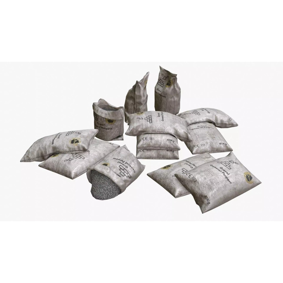 Gravel Bags 3D Model – Low Poly Game Asset, FBX, PBR Textures - View 2