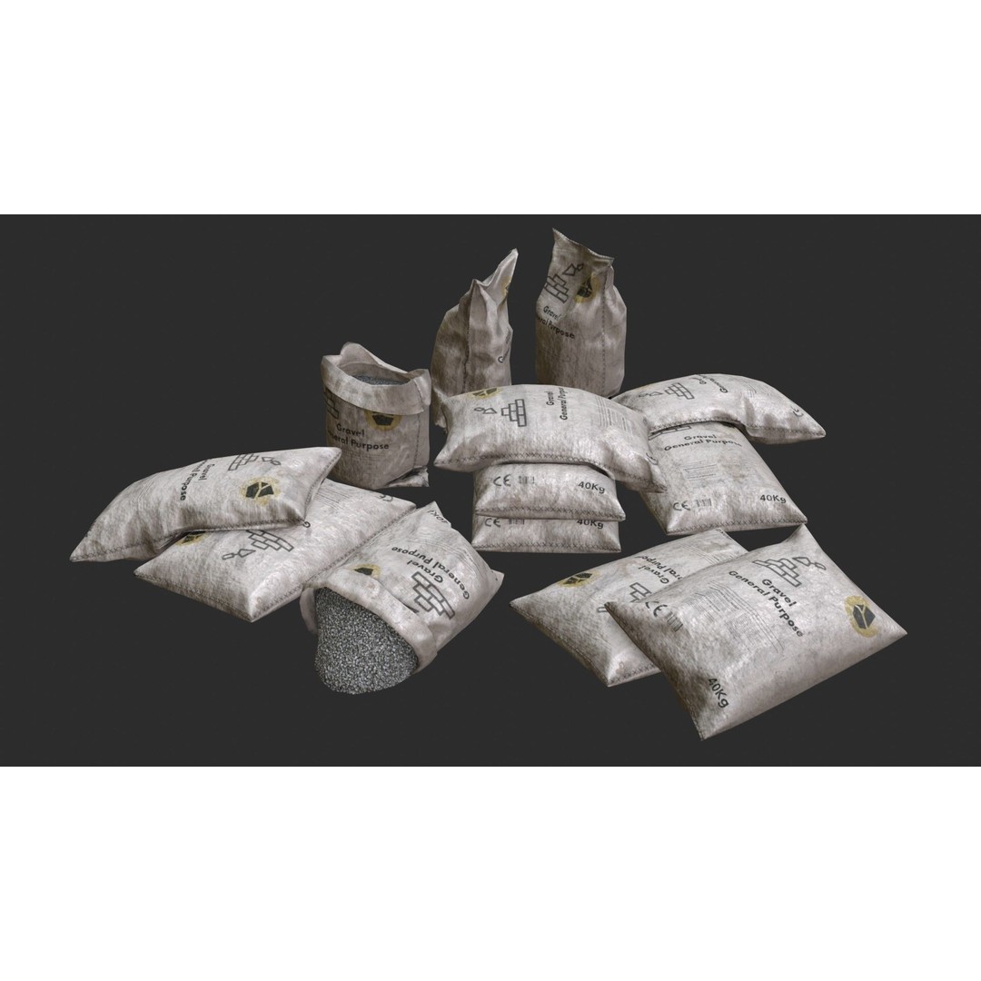Gravel Bags 3D Model – Low Poly Game Asset, FBX, PBR Textures - View 3