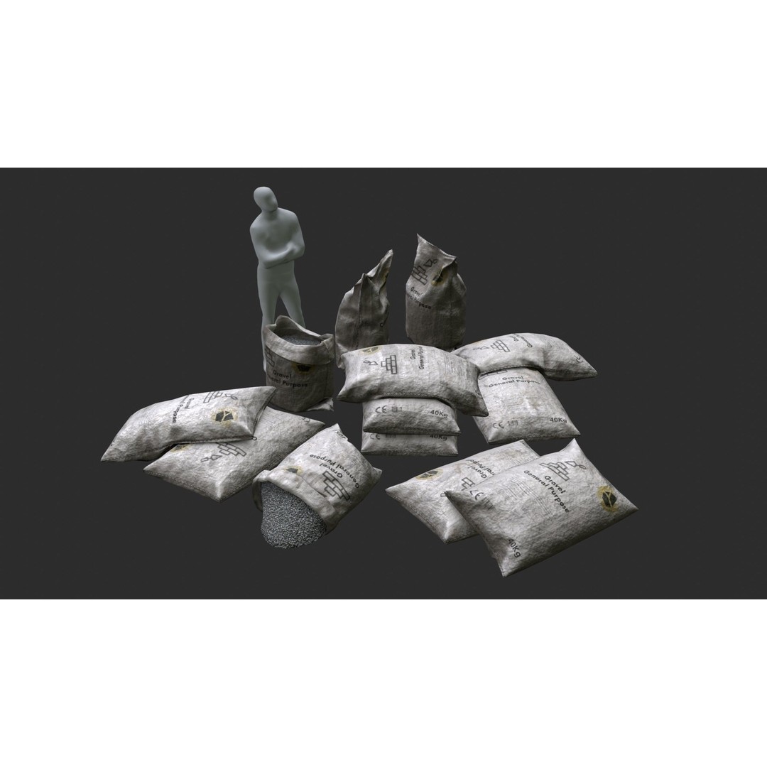 Gravel Bags 3D Model – Low Poly Game Asset, FBX, PBR Textures - View 4