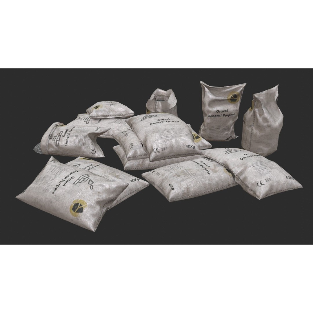 Gravel Bags 3D Model – Low Poly Game Asset, FBX, PBR Textures - View 5