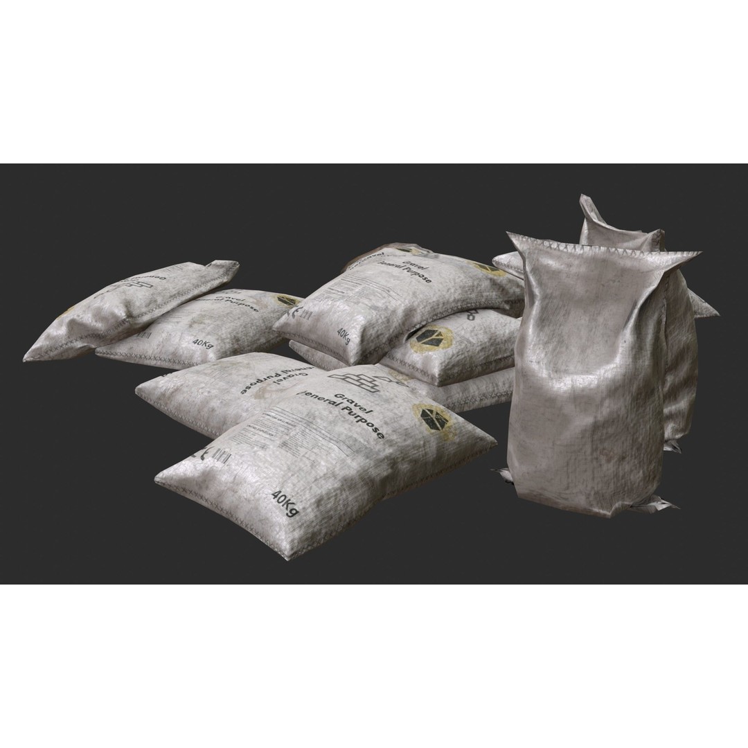 Gravel Bags 3D Model – Low Poly Game Asset, FBX, PBR Textures - View 6