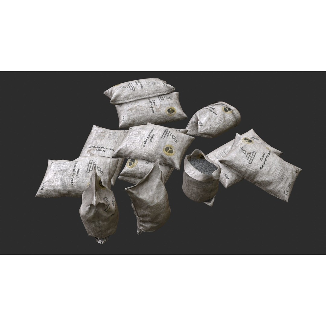 Gravel Bags 3D Model – Low Poly Game Asset, FBX, PBR Textures - View 7