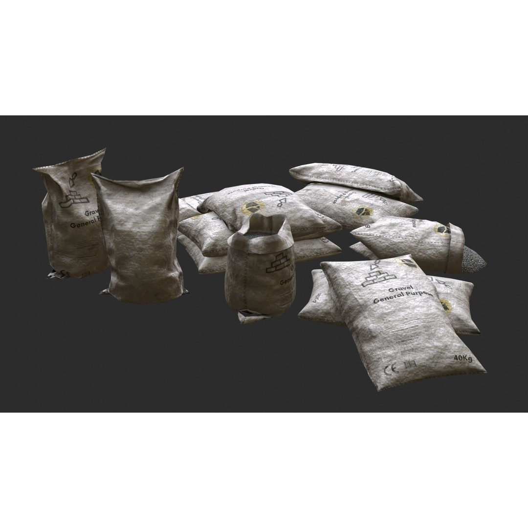 Gravel Bags 3D Model – Low Poly Game Asset, FBX, PBR Textures - View 8