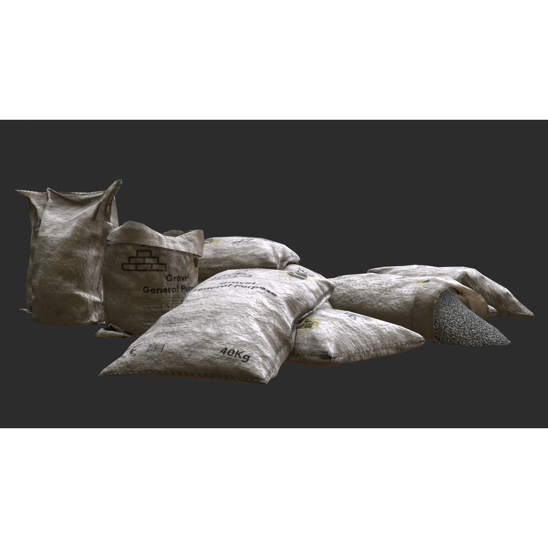 Gravel Bags 3D Model – Low Poly Game Asset, FBX, PBR Textures - View 9