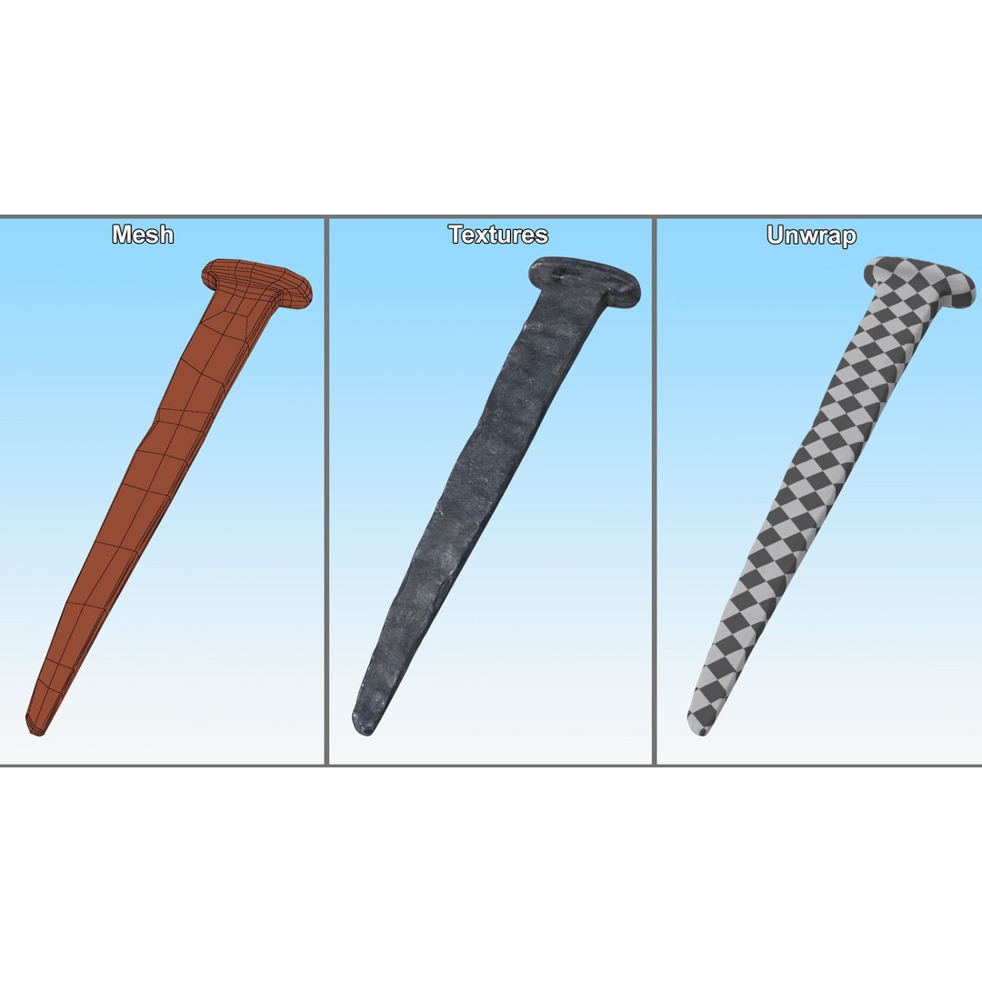 Blacksmith Hand Forged Iron Nail 3D Model – High Quality PBR Asset, FBX, OBJ - View 11