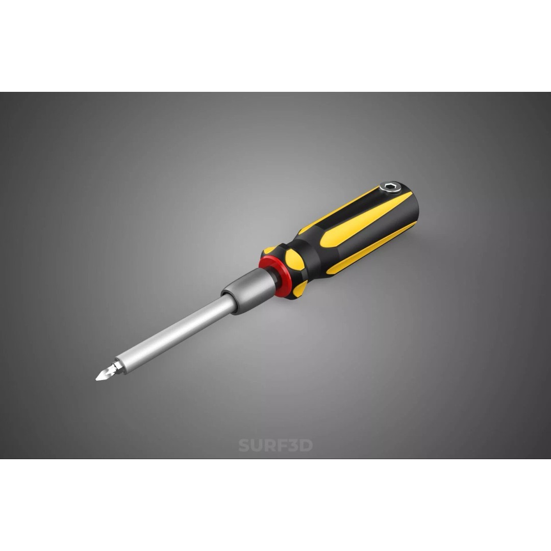 Phillips Head Screwdriver 3D Model – High-Quality Tool Asset, FBX, OBJ - View 3