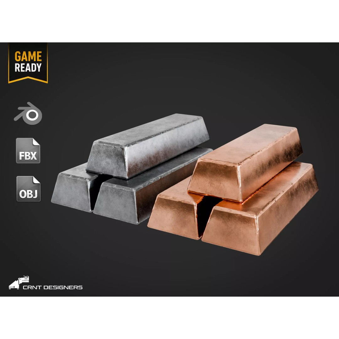 Medieval Metal Ingot 3D Model – Low Poly PBR Asset, Blender & FBX - View 2