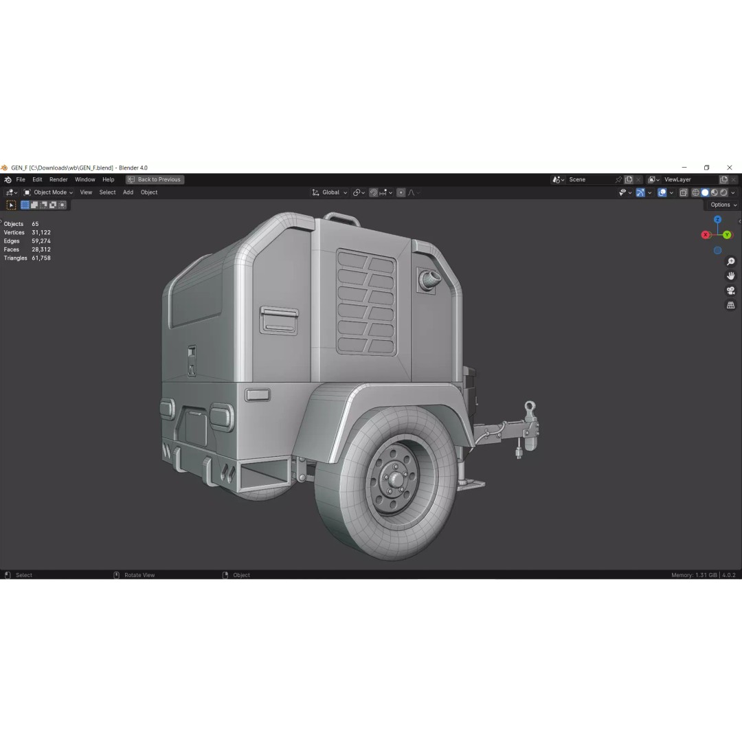 Towable Power Generator 3D Model – Low Poly Construction Asset, FBX