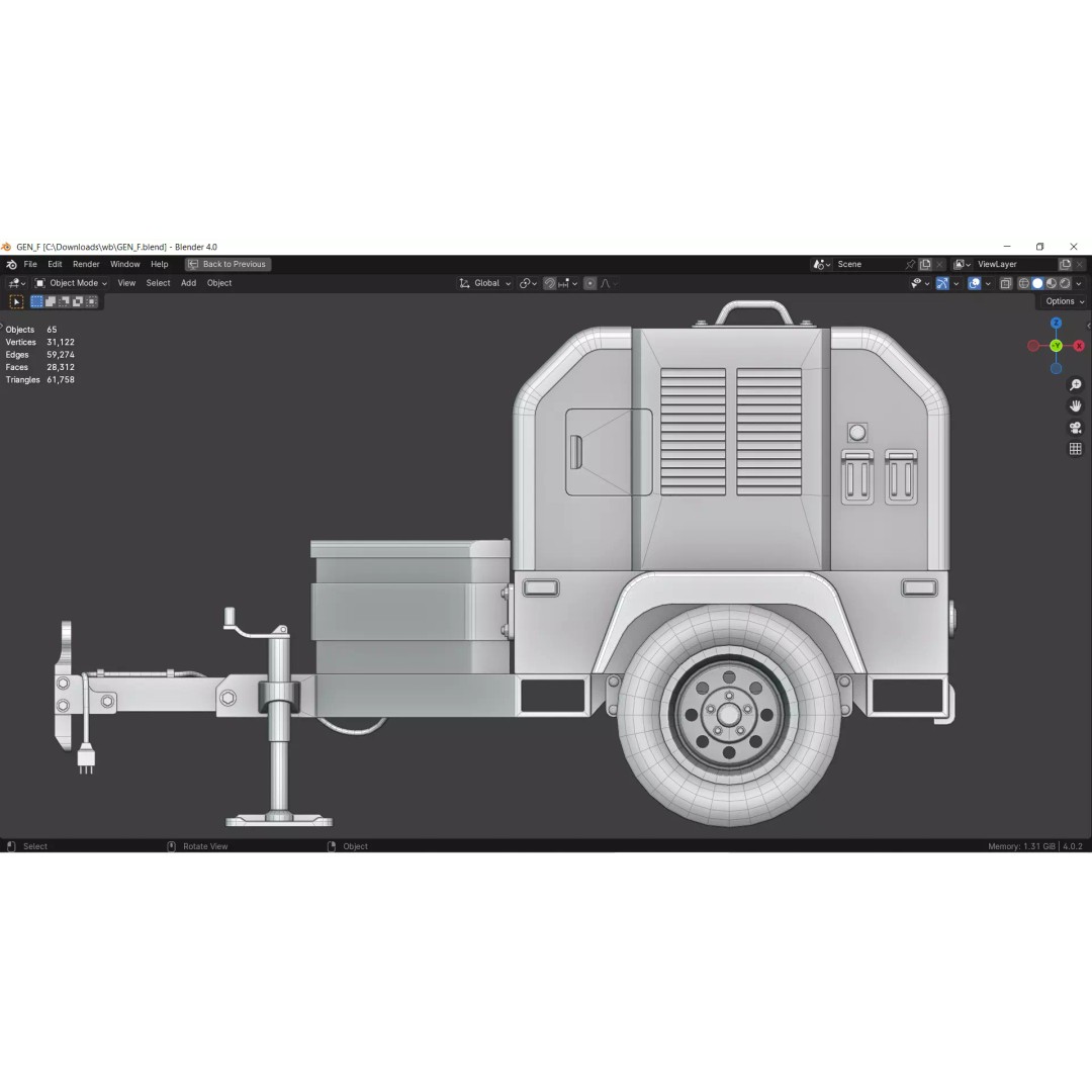 Towable Power Generator 3D Model – Low Poly Construction Asset, FBX - View 4