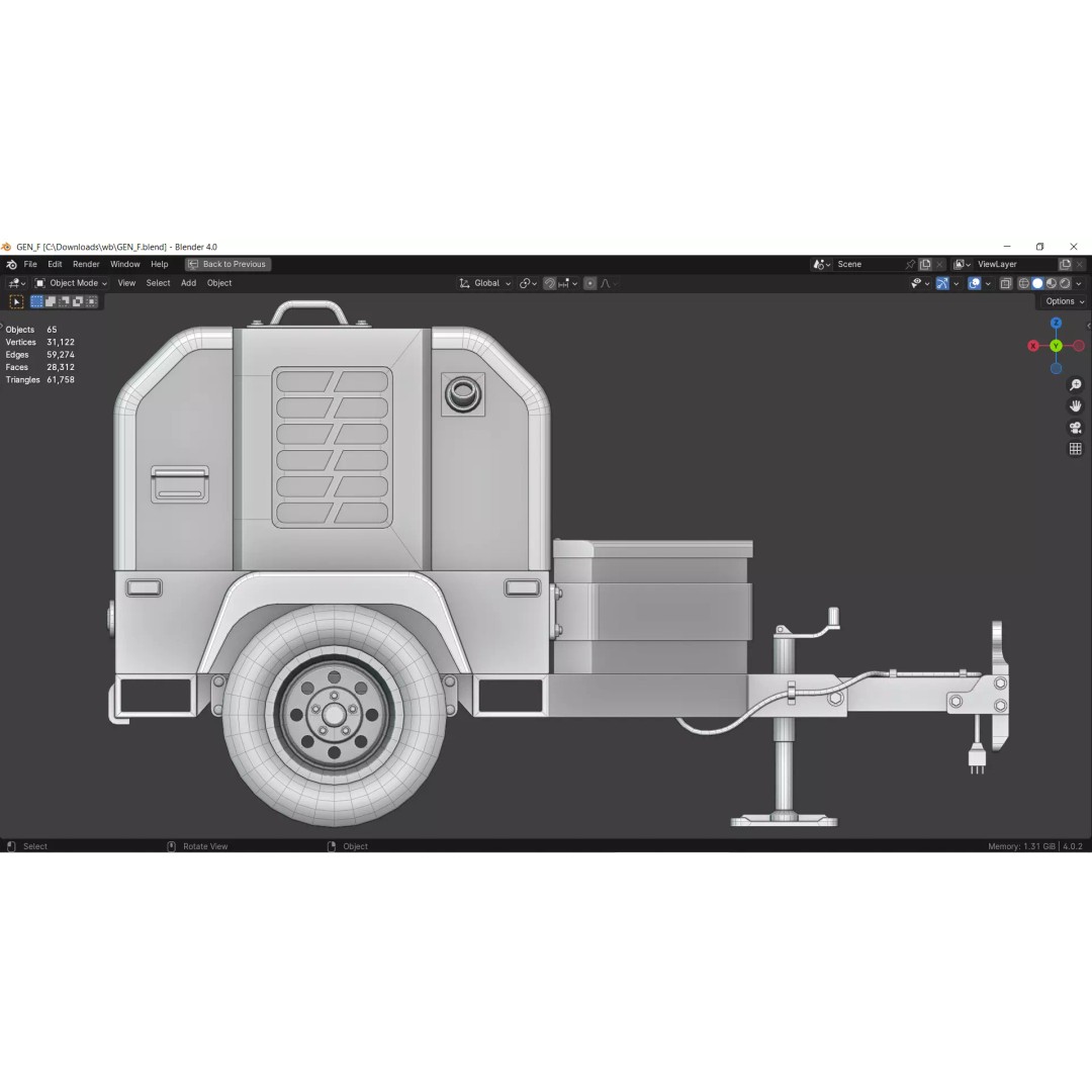 Towable Power Generator 3D Model – Low Poly Construction Asset, FBX - View 5
