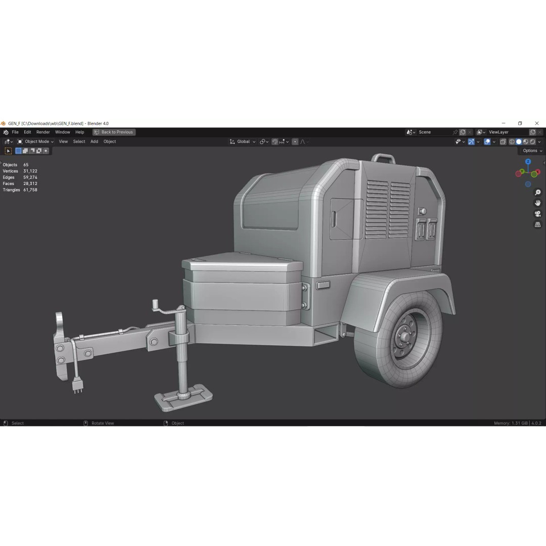 Towable Power Generator 3D Model – Low Poly Construction Asset, FBX - View 9