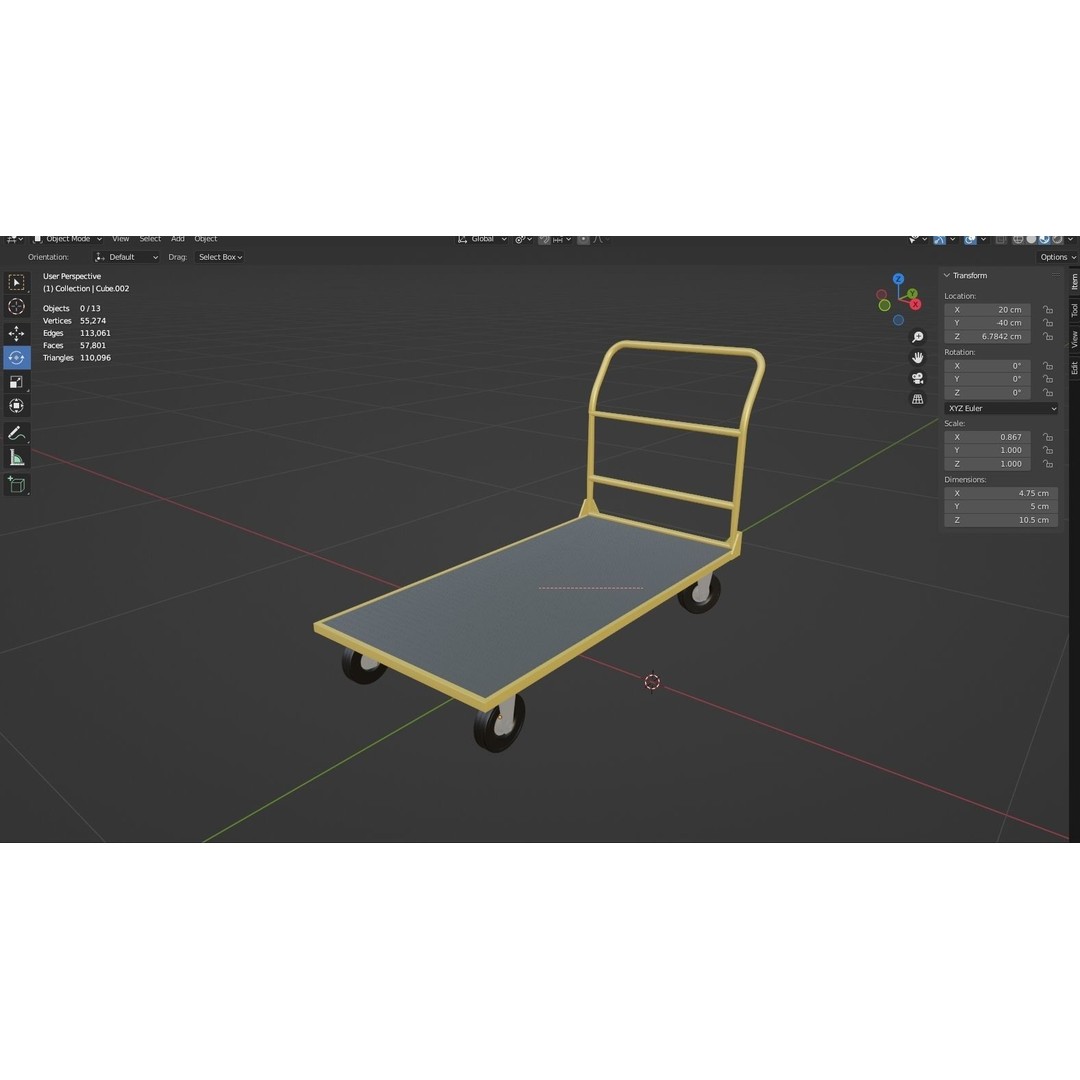 Handcart 3D Model – Industrial Cargo Trolley, Blender - View 4