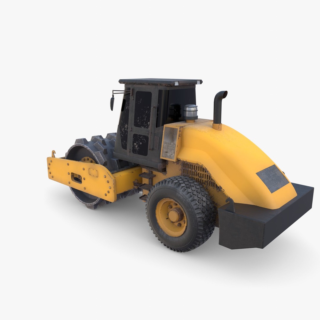 Road Roller 3D Model – Low Poly Industrial Machine, PBR Textures - View 10