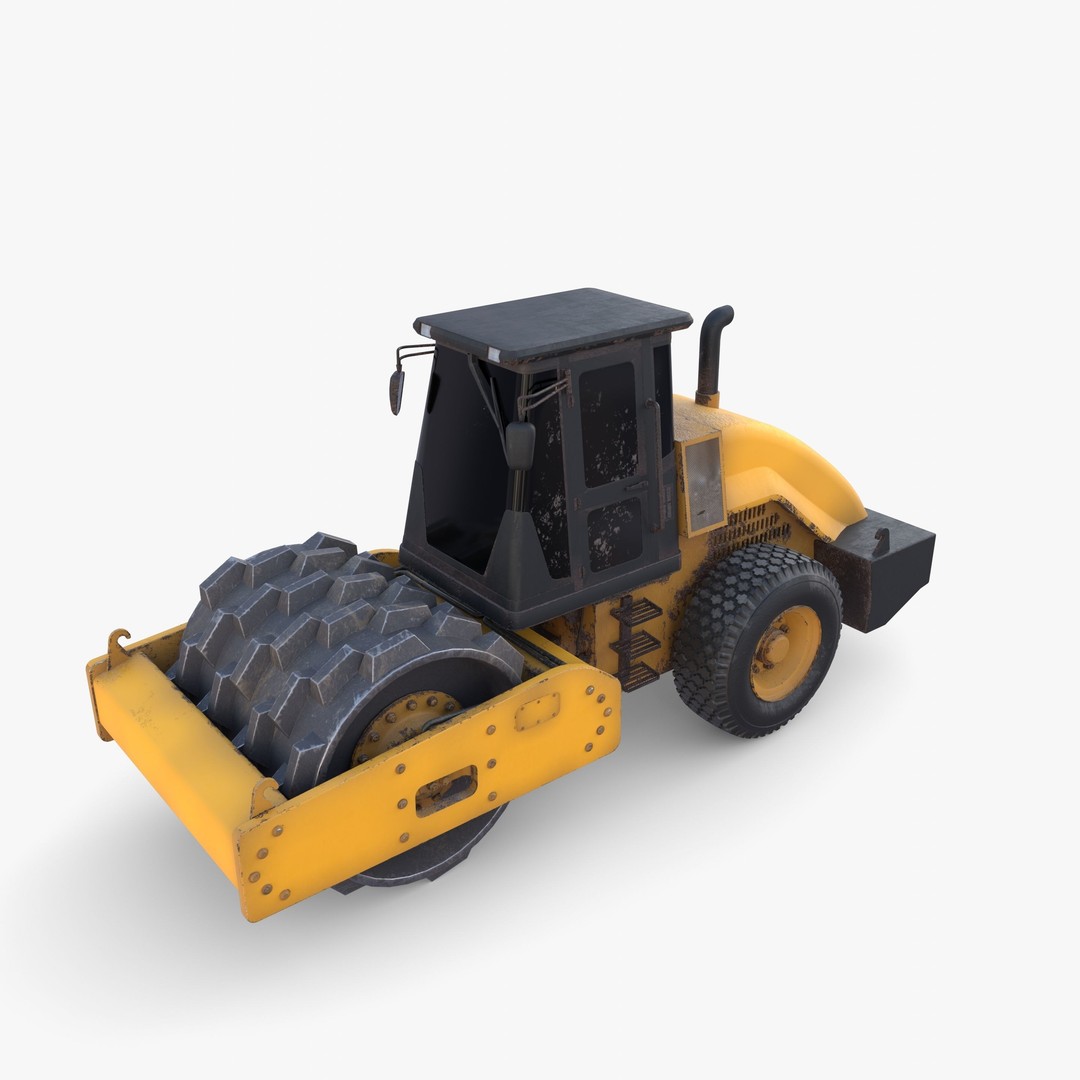 Road Roller 3D Model – Low Poly Industrial Machine, PBR Textures - View 12