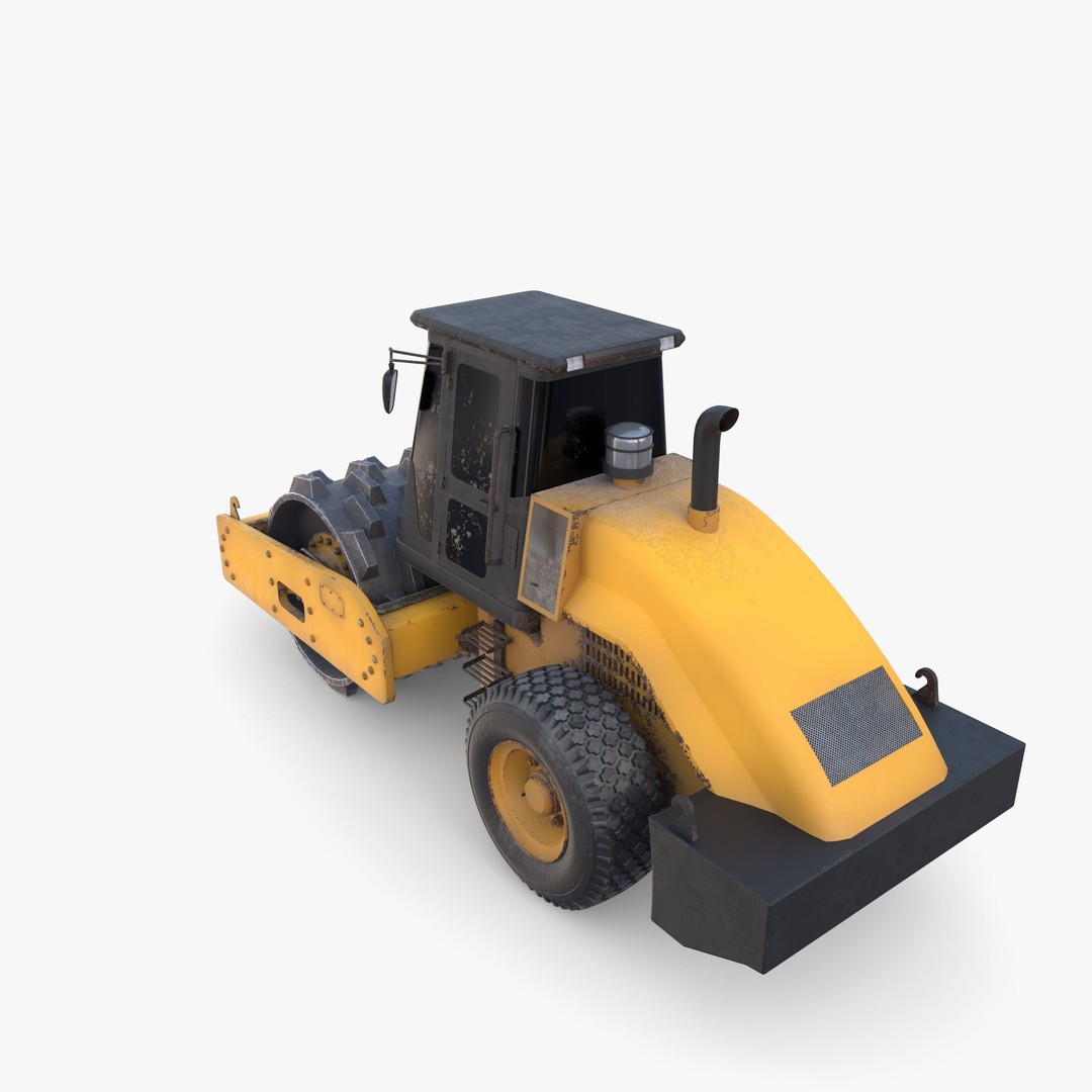 Road Roller 3D Model – Low Poly Industrial Machine, PBR Textures - View 14