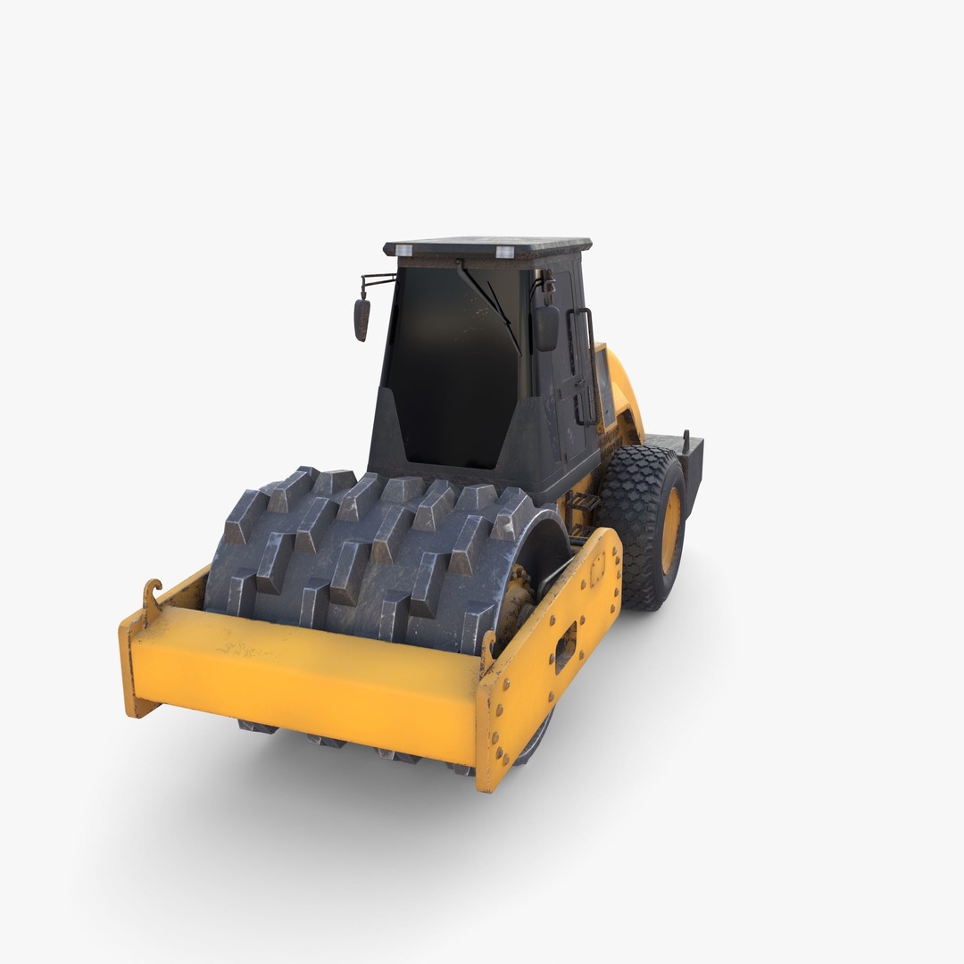 Road Roller 3D Model – Low Poly Industrial Machine, PBR Textures - View 15