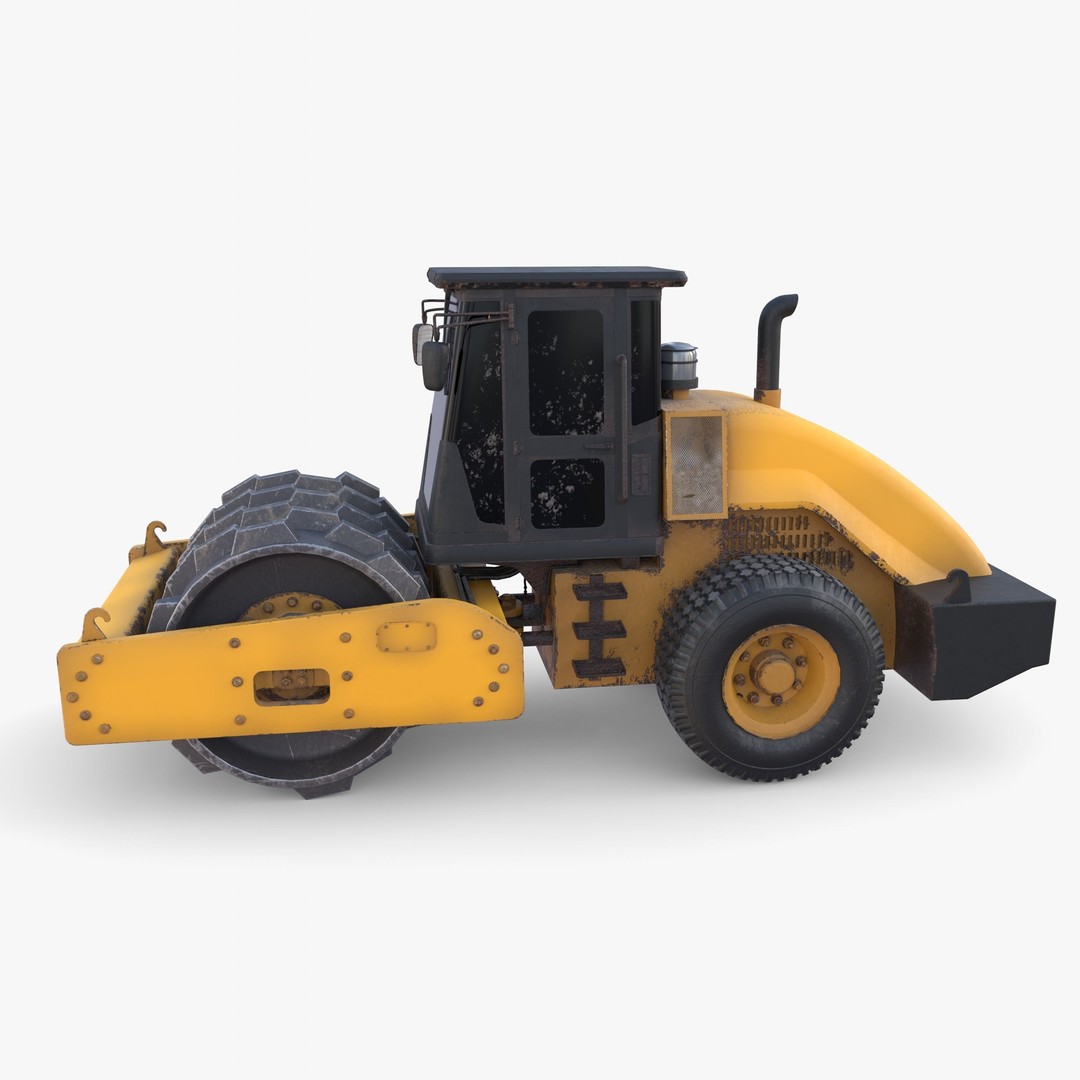 Road Roller 3D Model – Low Poly Industrial Machine, PBR Textures - View 16