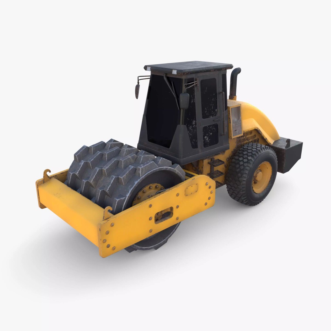 Road Roller 3D Model – Low Poly Industrial Machine, PBR Textures - View 2