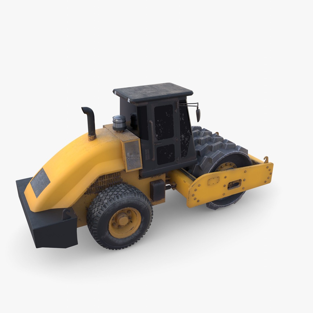 Road Roller 3D Model – Low Poly Industrial Machine, PBR Textures - View 3
