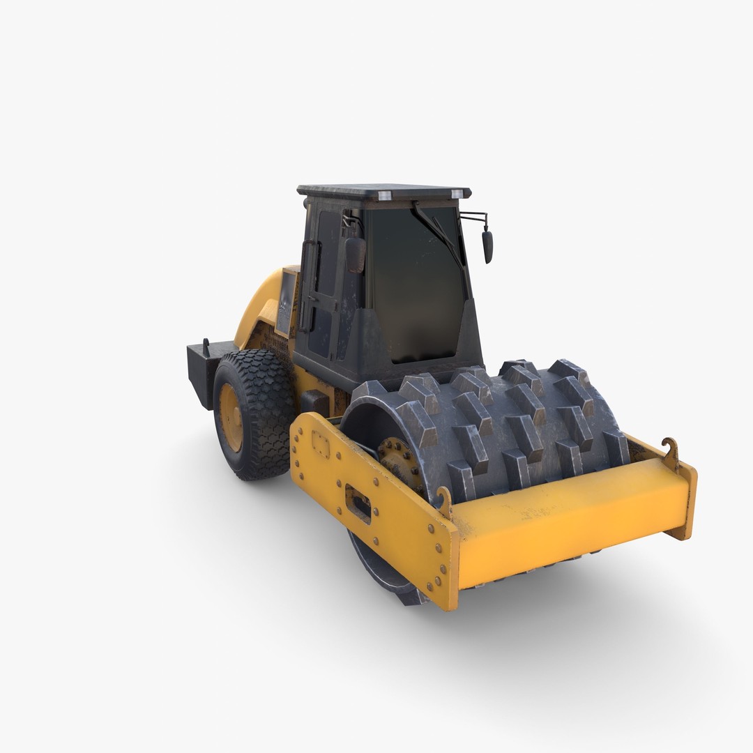 Road Roller 3D Model – Low Poly Industrial Machine, PBR Textures - View 4