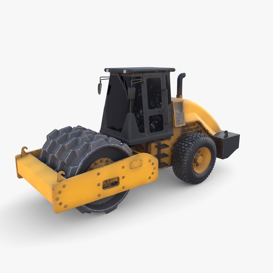 Road Roller 3D Model – Low Poly Industrial Machine, PBR Textures - View 6
