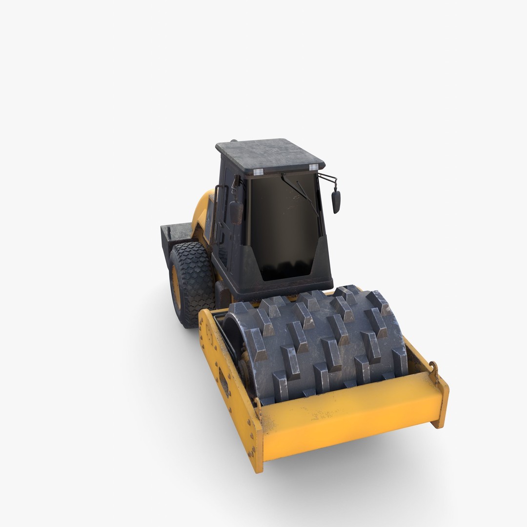 Road Roller 3D Model – Low Poly Industrial Machine, PBR Textures - View 7