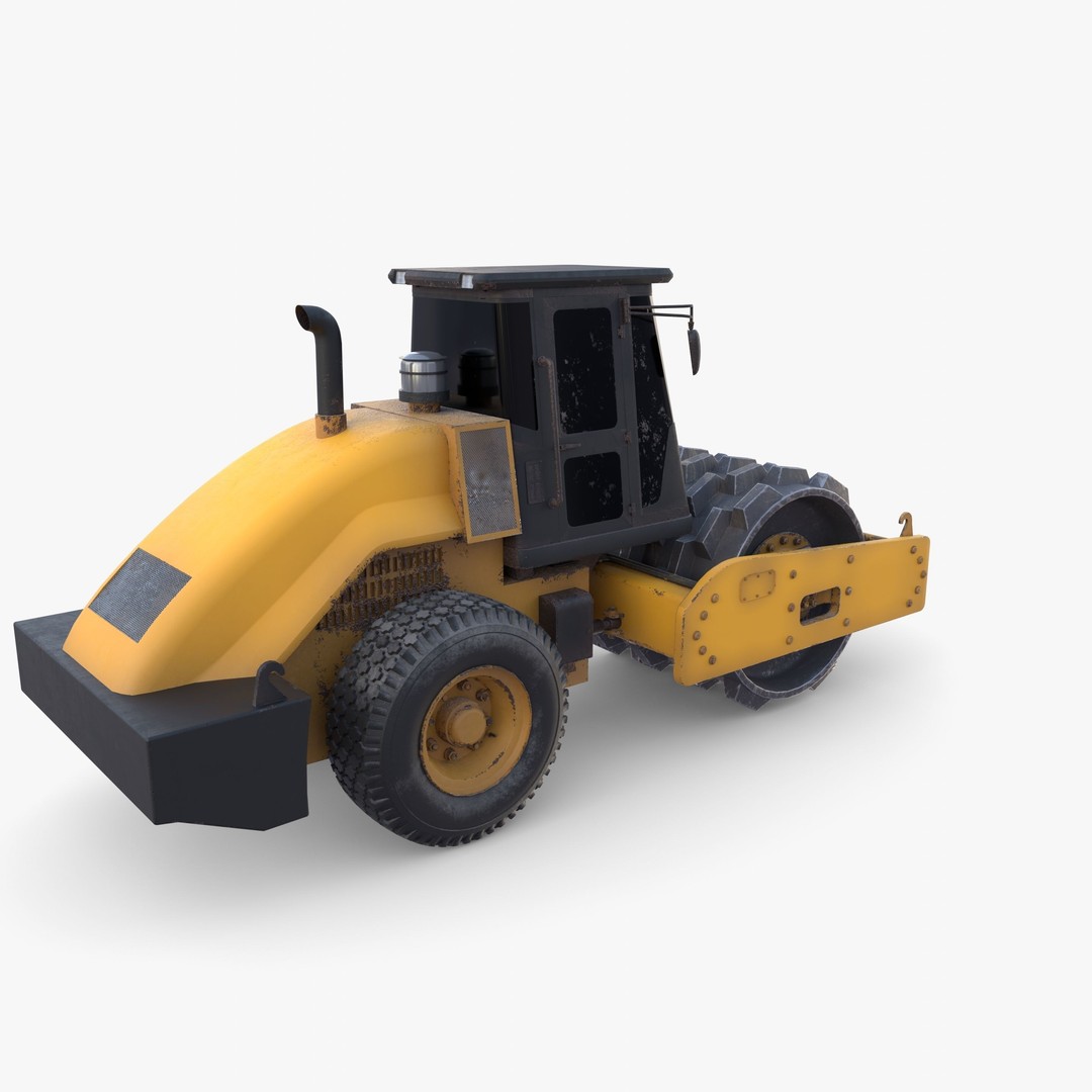 Road Roller 3D Model – Low Poly Industrial Machine, PBR Textures - View 8