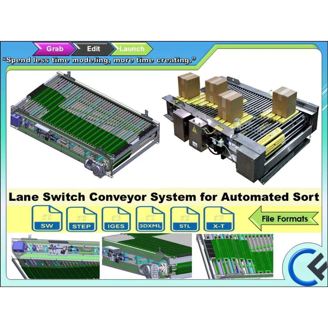 High-Speed Lane Switch Conveyor 3D Model – Industrial Carton Separation System - View 2
