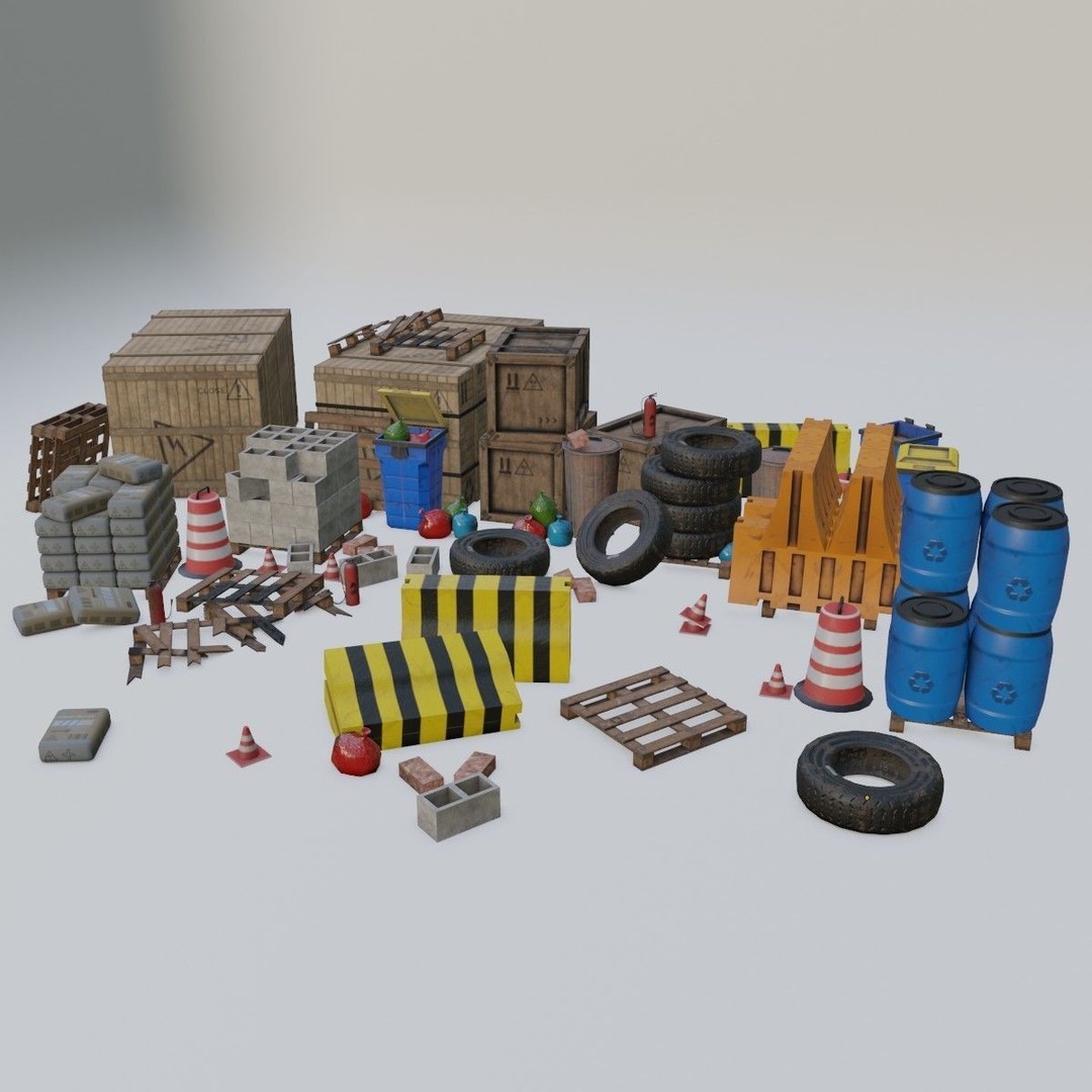Construction Site Props 3D Model – Low Poly Game Ready Asset, FBX, OBJ