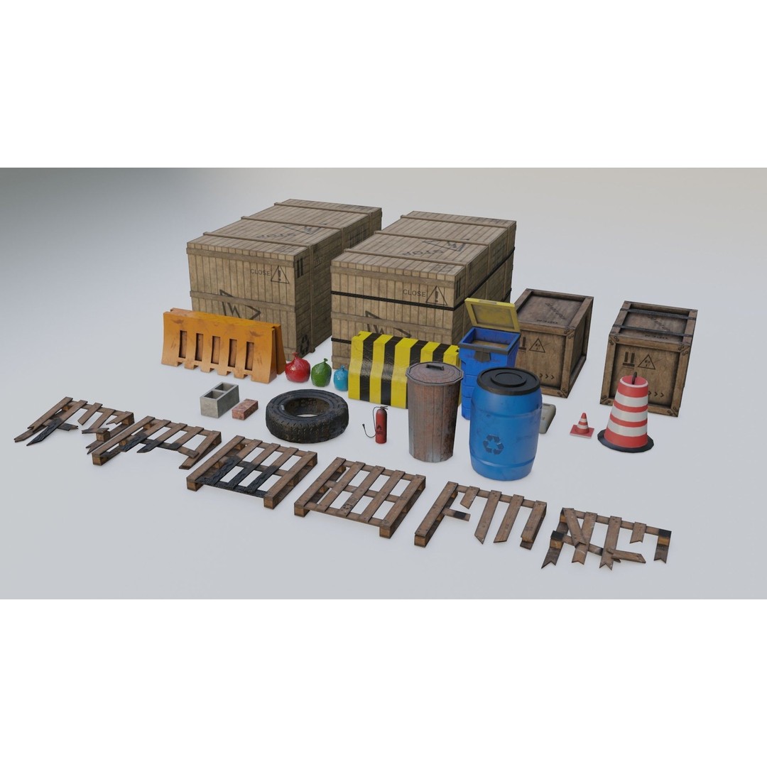 Construction Site Props 3D Model – Low Poly Game Ready Asset, FBX, OBJ - View 3