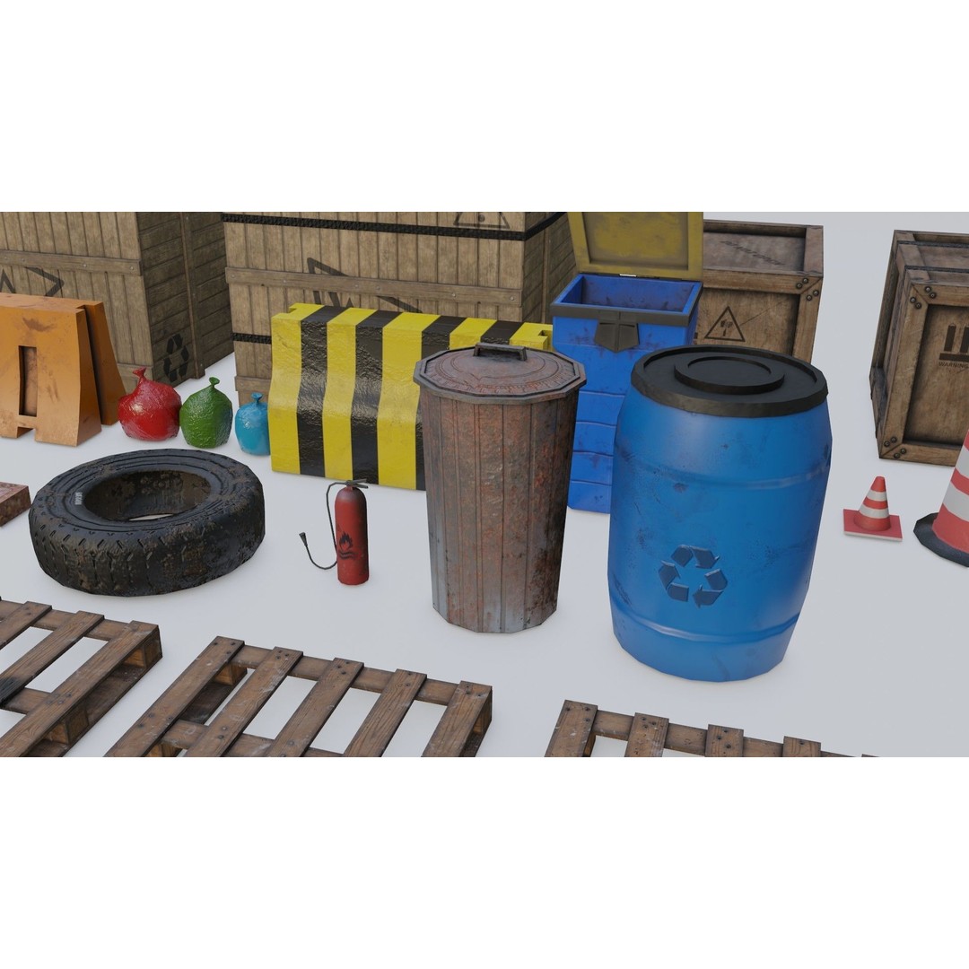Construction Site Props 3D Model – Low Poly Game Ready Asset, FBX, OBJ - View 4