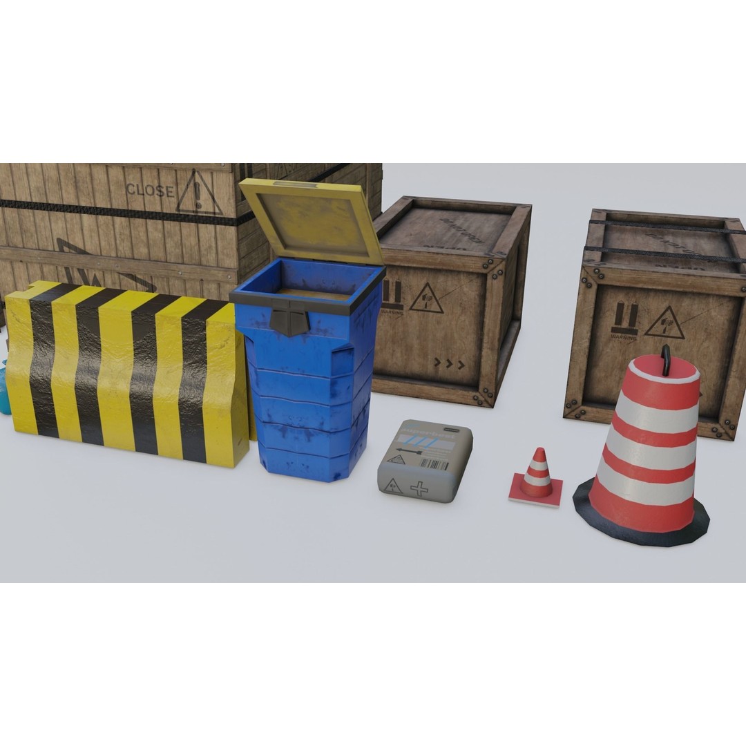 Construction Site Props 3D Model – Low Poly Game Ready Asset, FBX, OBJ - View 5
