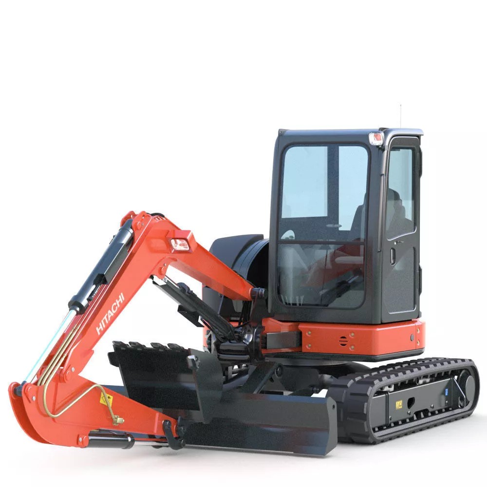 Mini Excavator Hitachi ZX55U 3D Model – High Poly PBR Asset, FBX - View 2