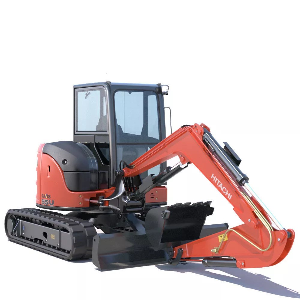 Mini Excavator Hitachi ZX55U 3D Model – High Poly PBR Asset, FBX - View 3