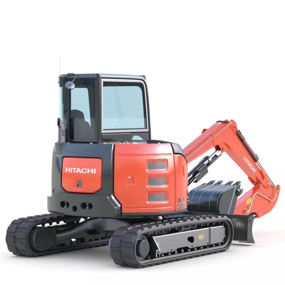 Mini Excavator Hitachi ZX55U 3D Model – High Poly PBR Asset, FBX - View 5