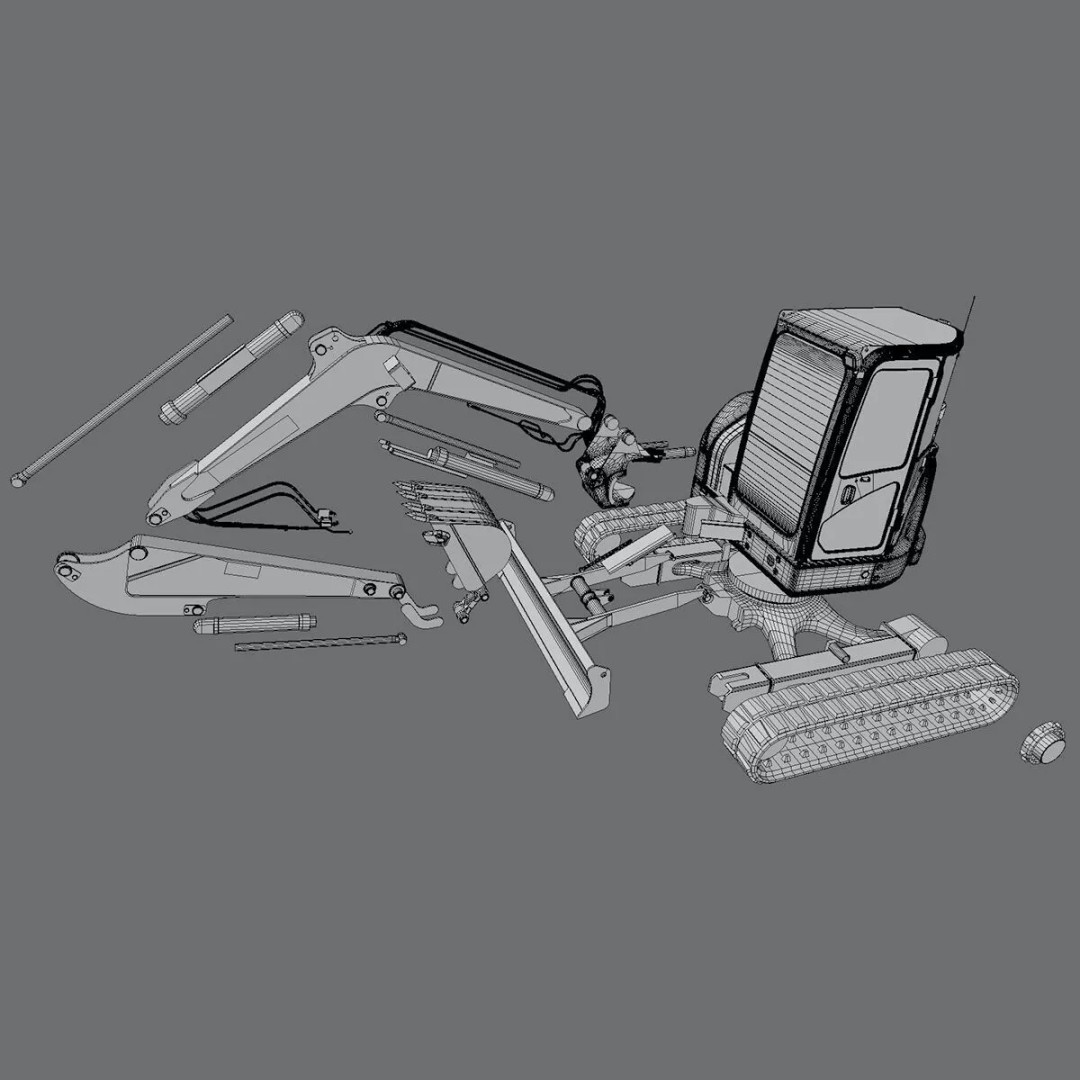 Mini Excavator Hitachi ZX55U 3D Model – High Poly PBR Asset, FBX - View 8