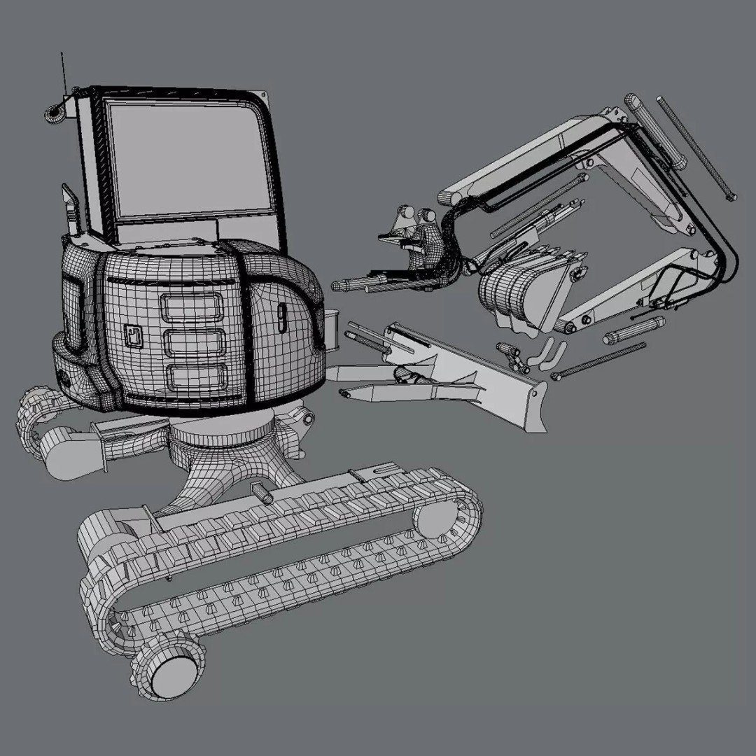 Mini Excavator Hitachi ZX55U 3D Model – High Poly PBR Asset, FBX - View 9