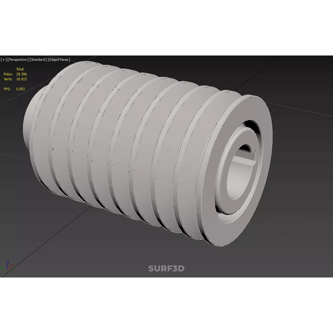 Octuple Groove V-Belt Pulley 3D Model – Industrial Sheave, FBX, PBR - View 24