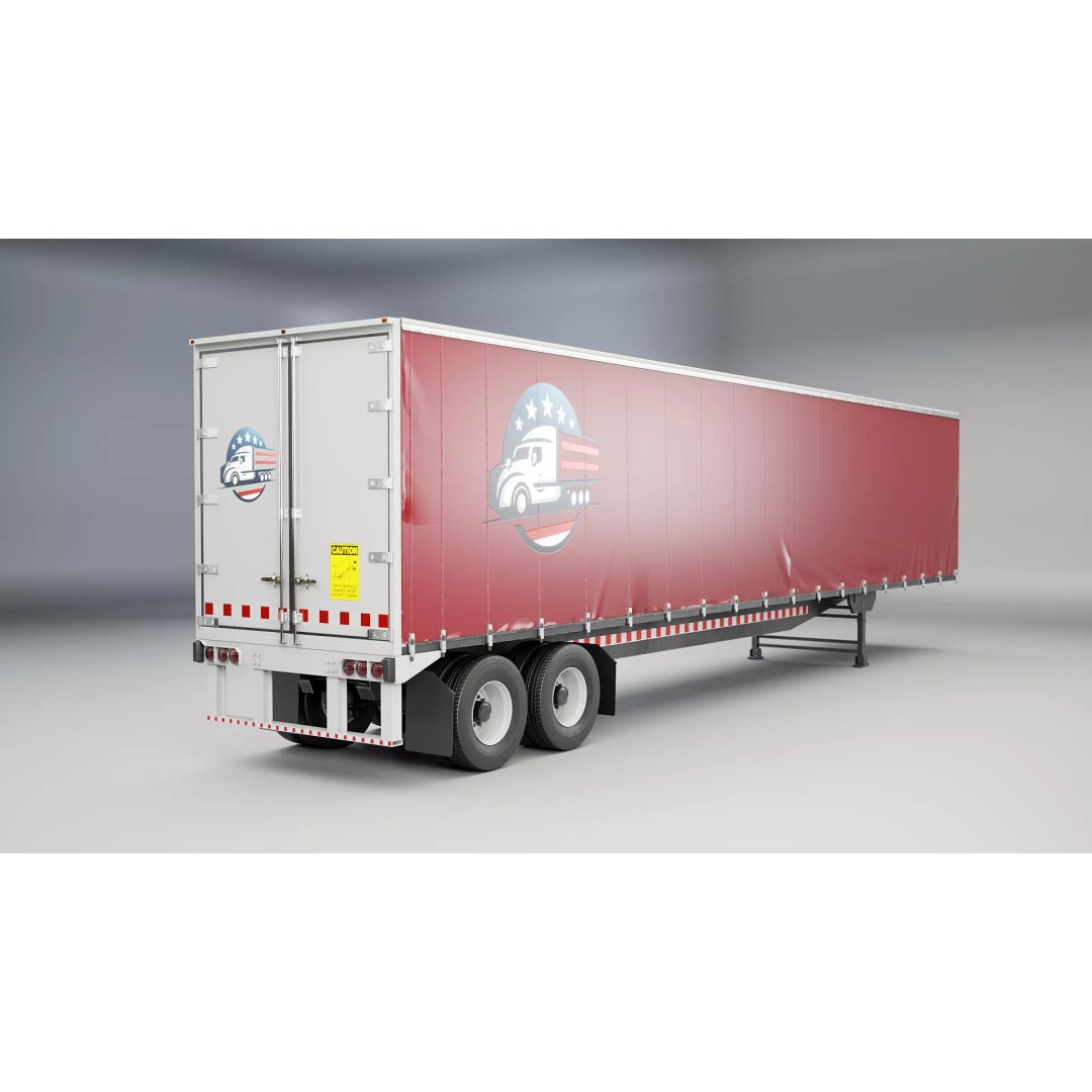 Curtain Semi-Trailer 3D Model – High Poly PBR Vehicle Asset, FBX - View 2