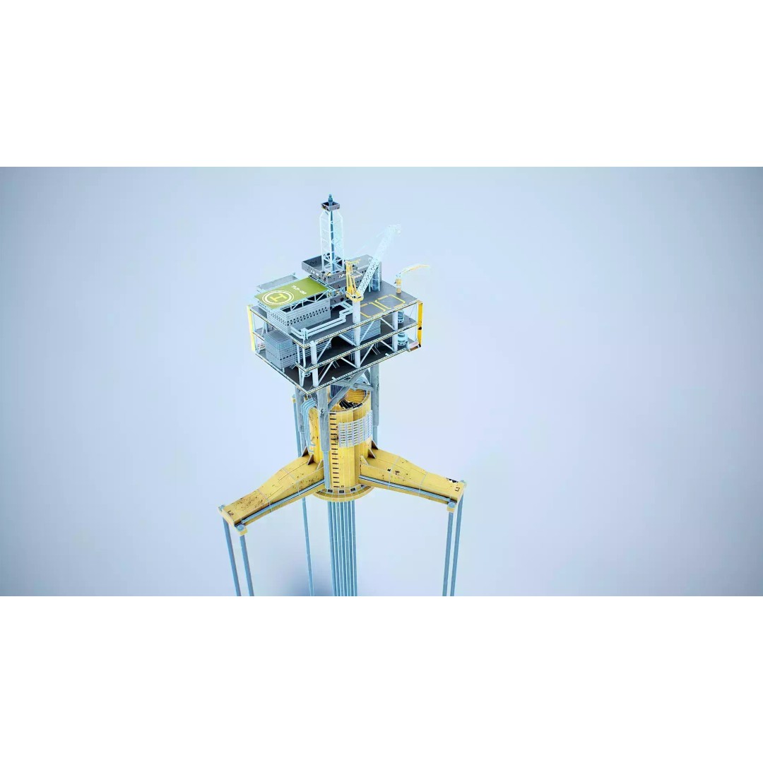 Old TPL Tension Leg Oil Platform 3D Model – Low Poly PBR Asset, FBX