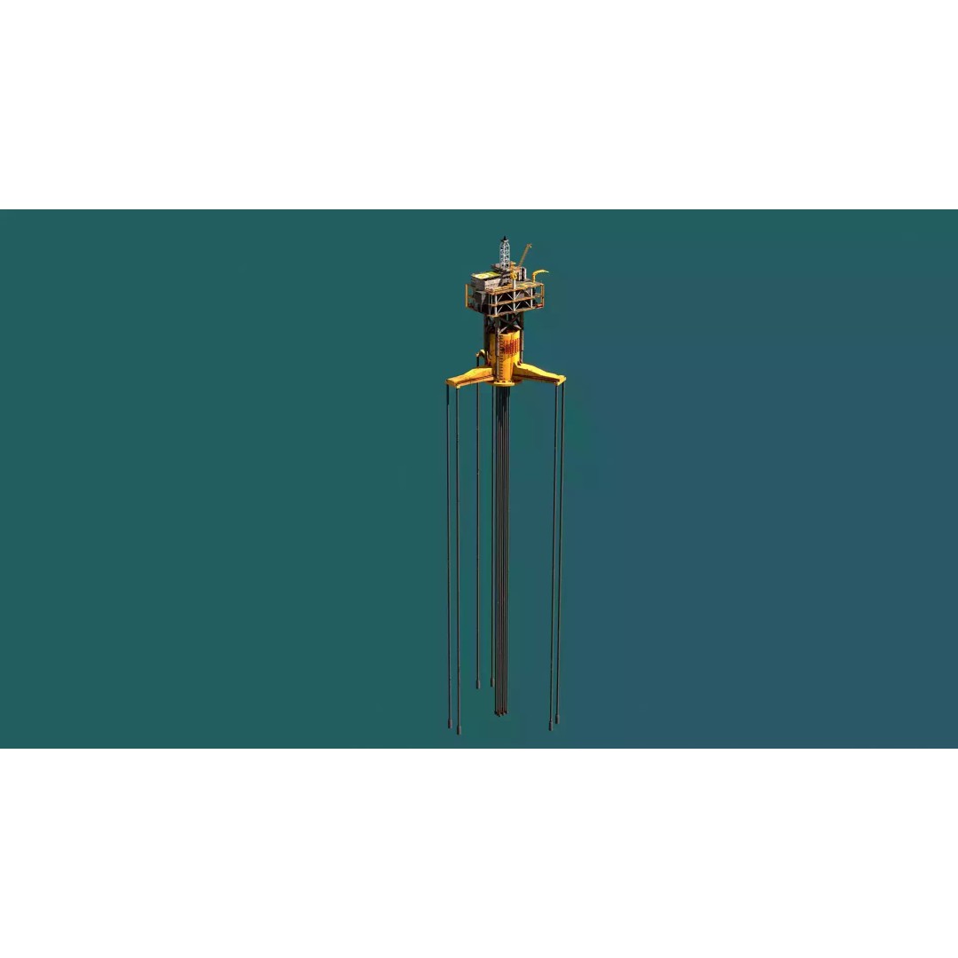 Old TPL Tension Leg Oil Platform 3D Model – Low Poly PBR Asset, FBX - View 10