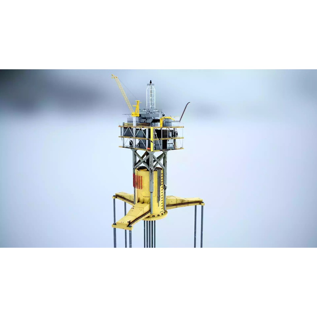 Old TPL Tension Leg Oil Platform 3D Model – Low Poly PBR Asset, FBX - View 14