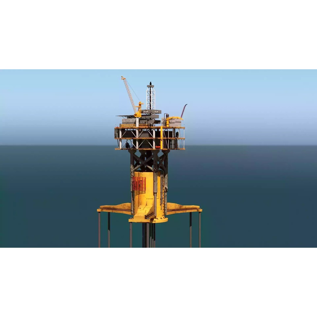 Old TPL Tension Leg Oil Platform 3D Model – Low Poly PBR Asset, FBX - View 2