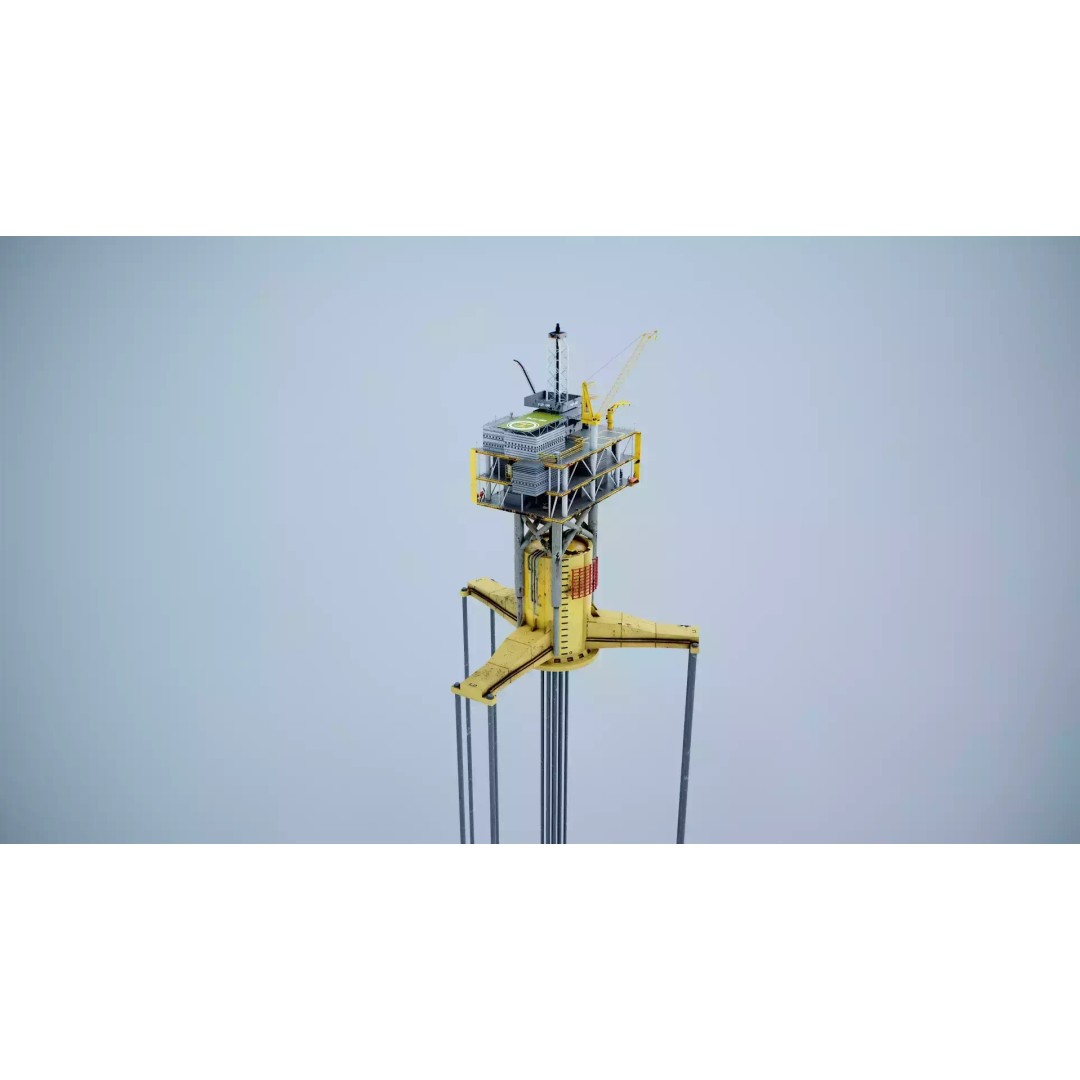 Old TPL Tension Leg Oil Platform 3D Model – Low Poly PBR Asset, FBX - View 22