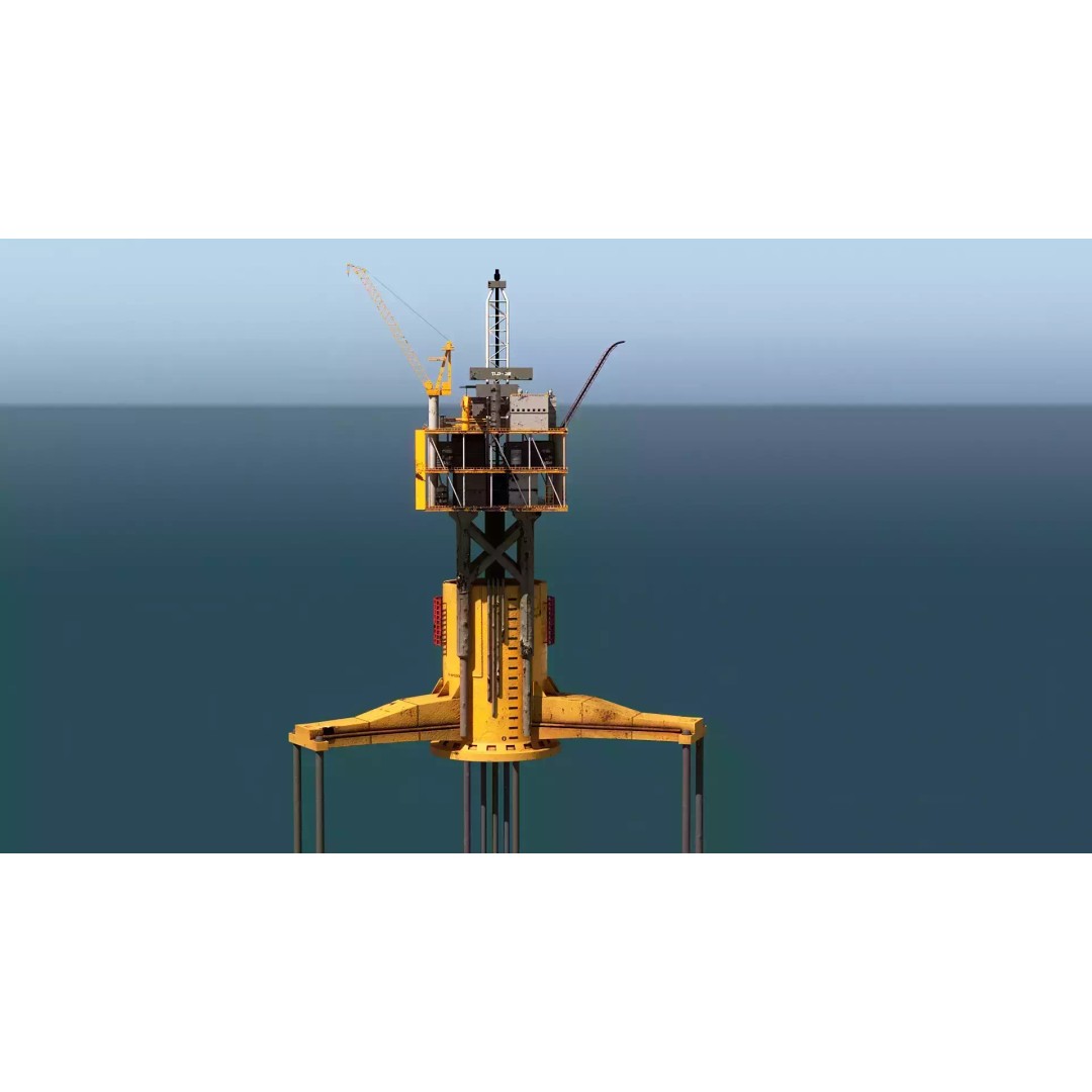 Old TPL Tension Leg Oil Platform 3D Model – Low Poly PBR Asset, FBX - View 3