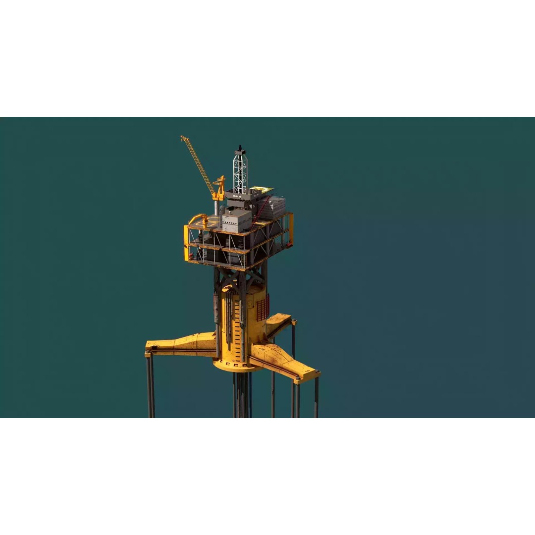 Old TPL Tension Leg Oil Platform 3D Model – Low Poly PBR Asset, FBX - View 4