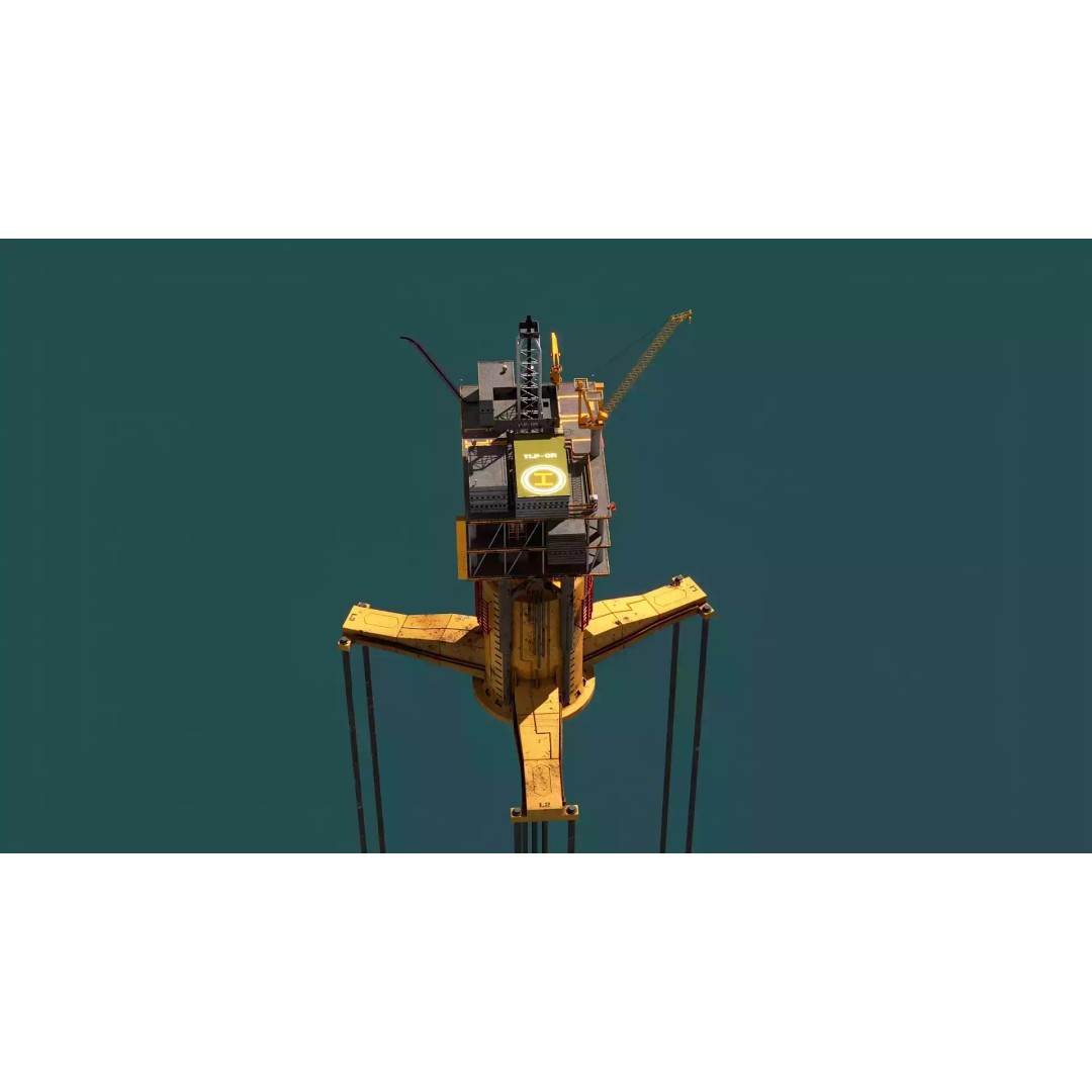 Old TPL Tension Leg Oil Platform 3D Model – Low Poly PBR Asset, FBX - View 8
