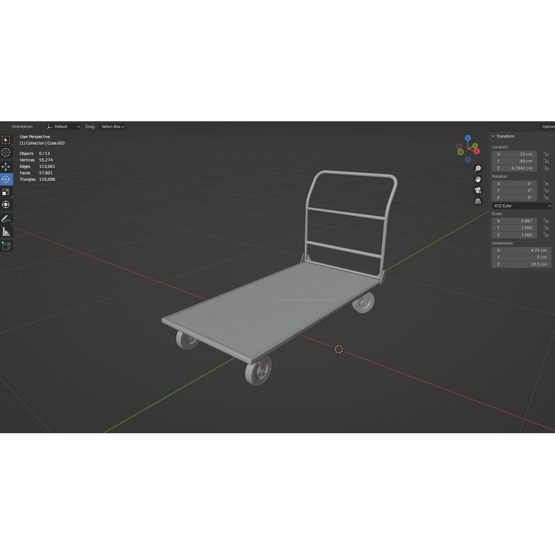 Handcart 3D Model – Industrial Cargo Trolley, Blender - View 4