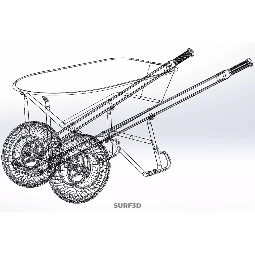 Red Black Two Tire Wheeled Wheelbarrow 3D Model – Dual-Wheeled Utility Cart